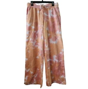 Skinnygirl Zach French Terry Lounge Pants sunrise pink orange tie dye Sz M